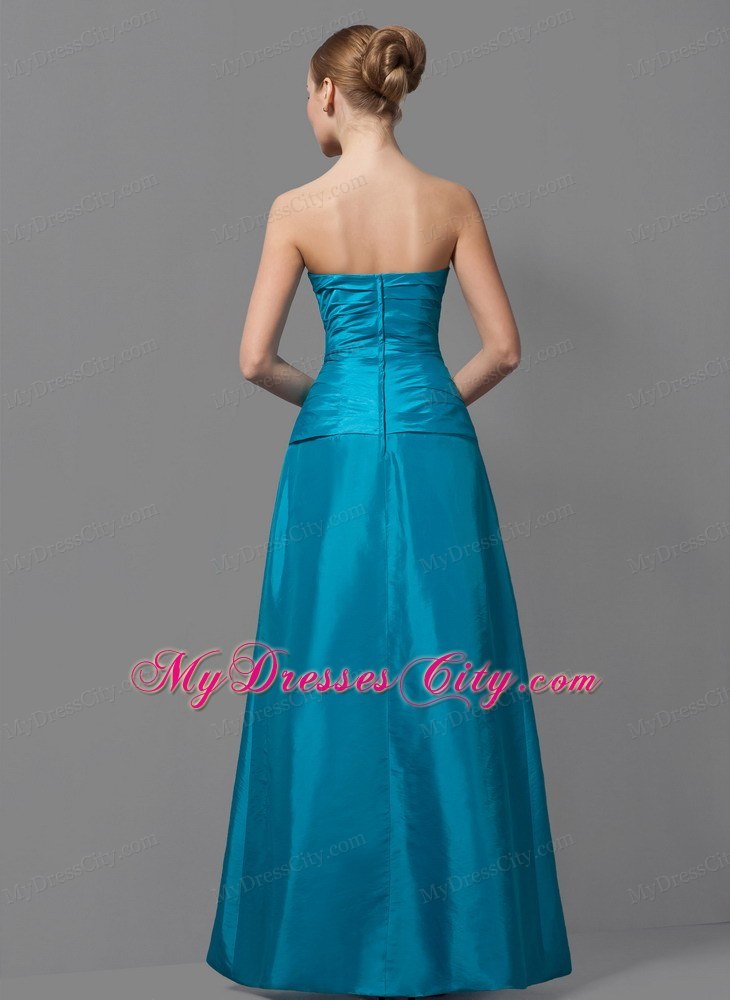 Teal A-line Strapless Floor-length Ruched Mother Of The Bride Dress