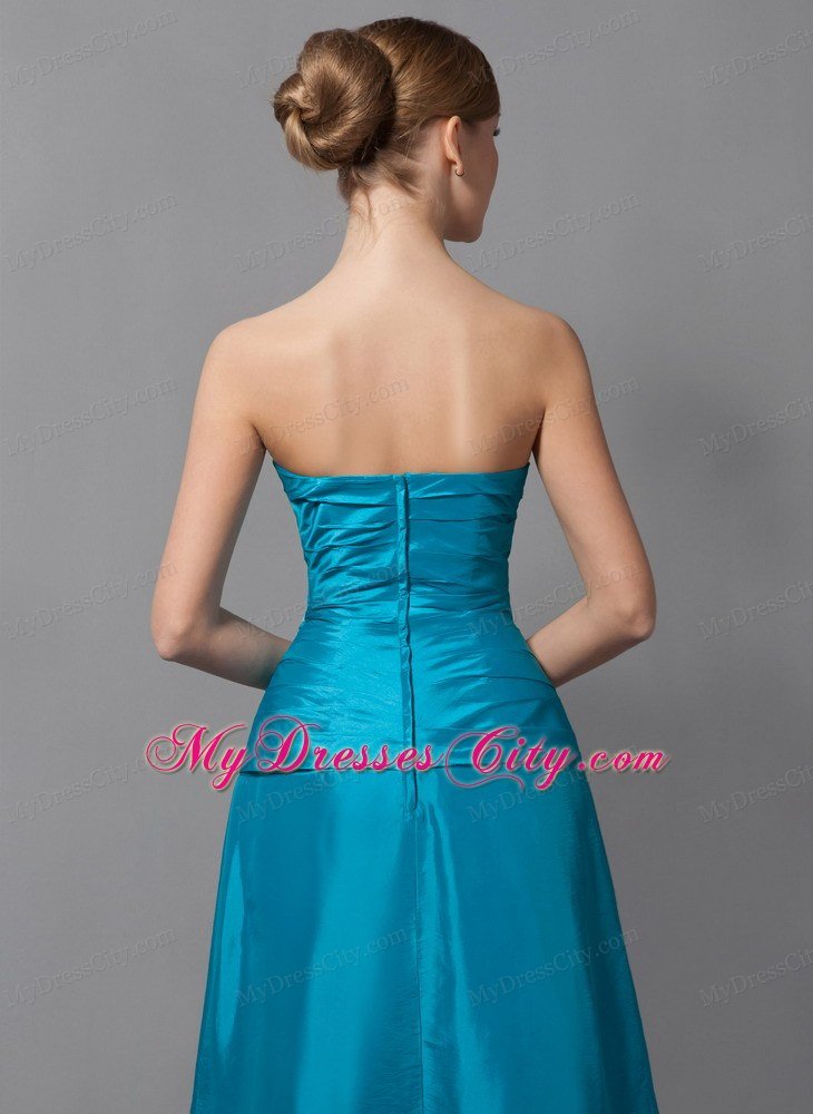 Teal A-line Strapless Floor-length Ruched Mother Of The Bride Dress