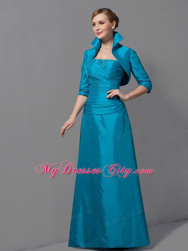 Teal A-line Strapless Floor-length Ruched Mother Of The Bride Dress