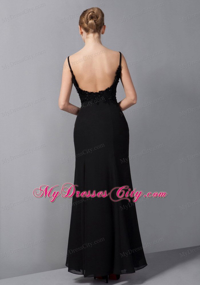 Black Column Straps Ankle-length Appliques Mother Of The Bride Dress