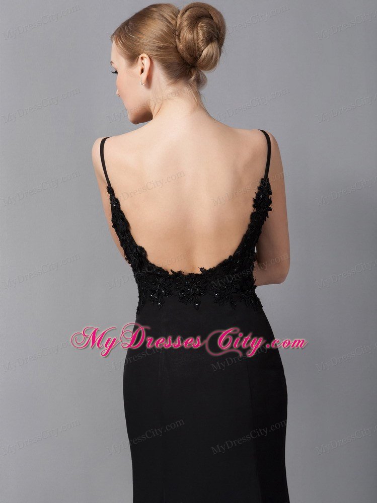 Black Column Straps Ankle-length Appliques Mother Of The Bride Dress