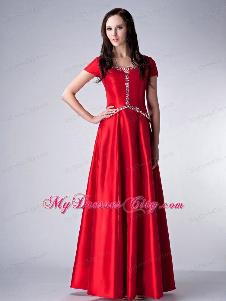 Red Empire Beading Mothers Of The Bride Dresses with Sleeves