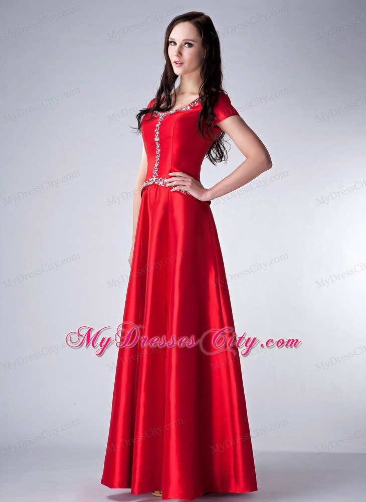 Red Empire Beading Mothers Of The Bride Dresses with Sleeves