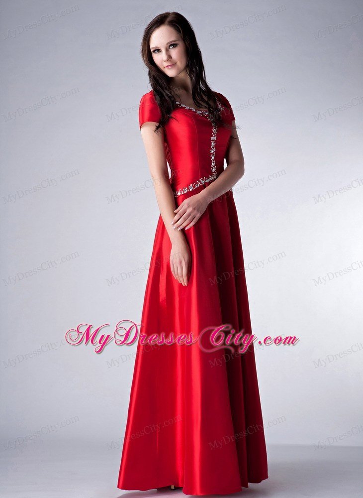 Red Empire Beading Mothers Of The Bride Dresses with Sleeves