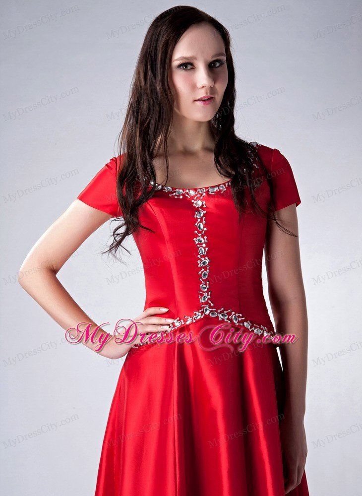 Red Empire Beading Mothers Of The Bride Dresses with Sleeves