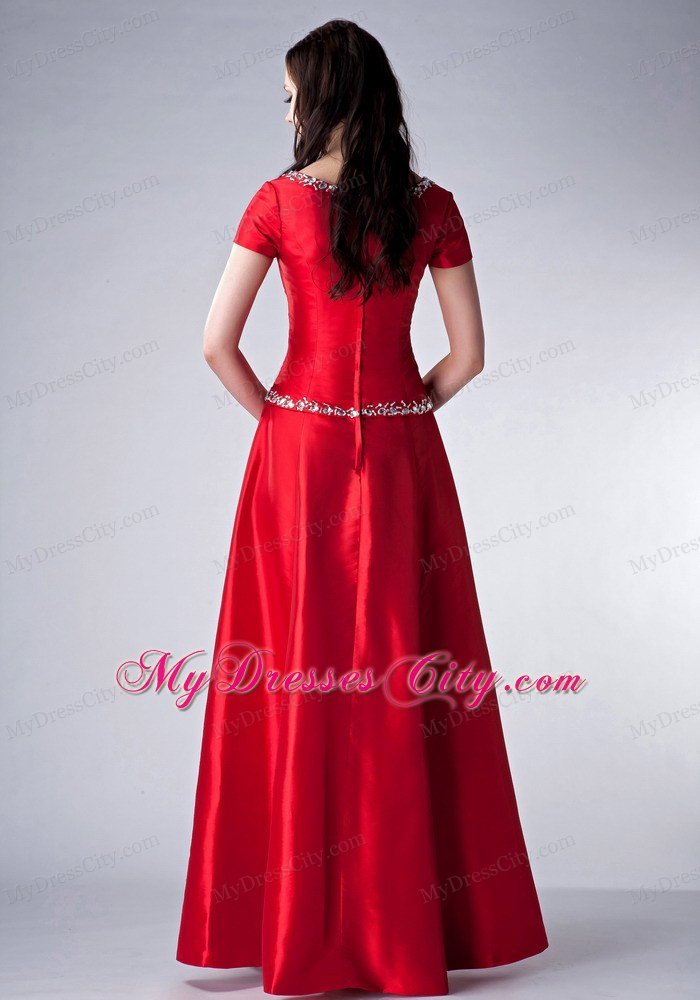 Red Empire Beading Mothers Of The Bride Dresses with Sleeves