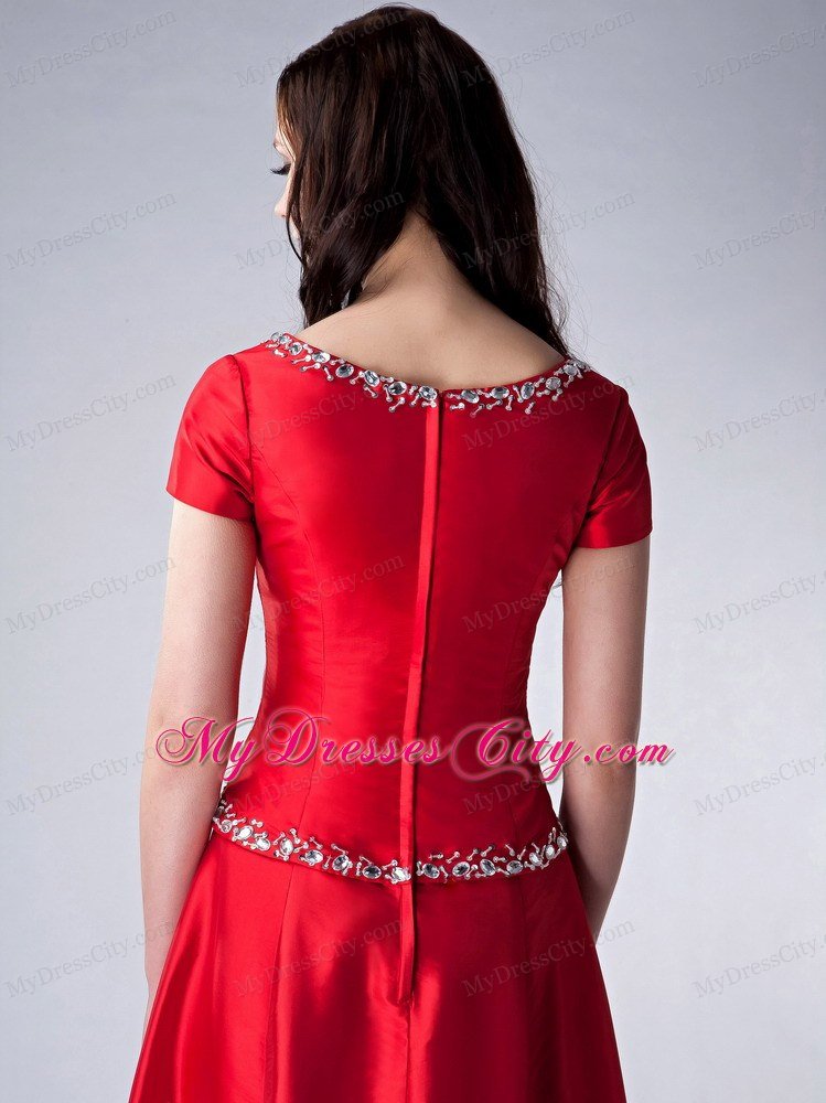 Red Empire Beading Mothers Of The Bride Dresses with Sleeves