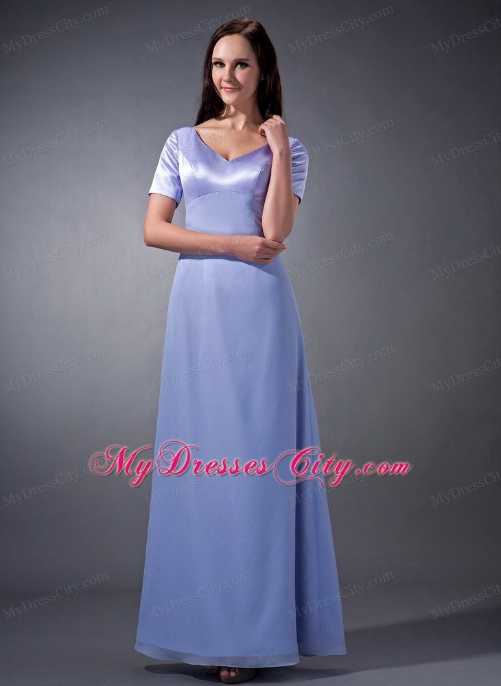 Lilac Cloumn V-neck Ankle-length Mothers Dresses