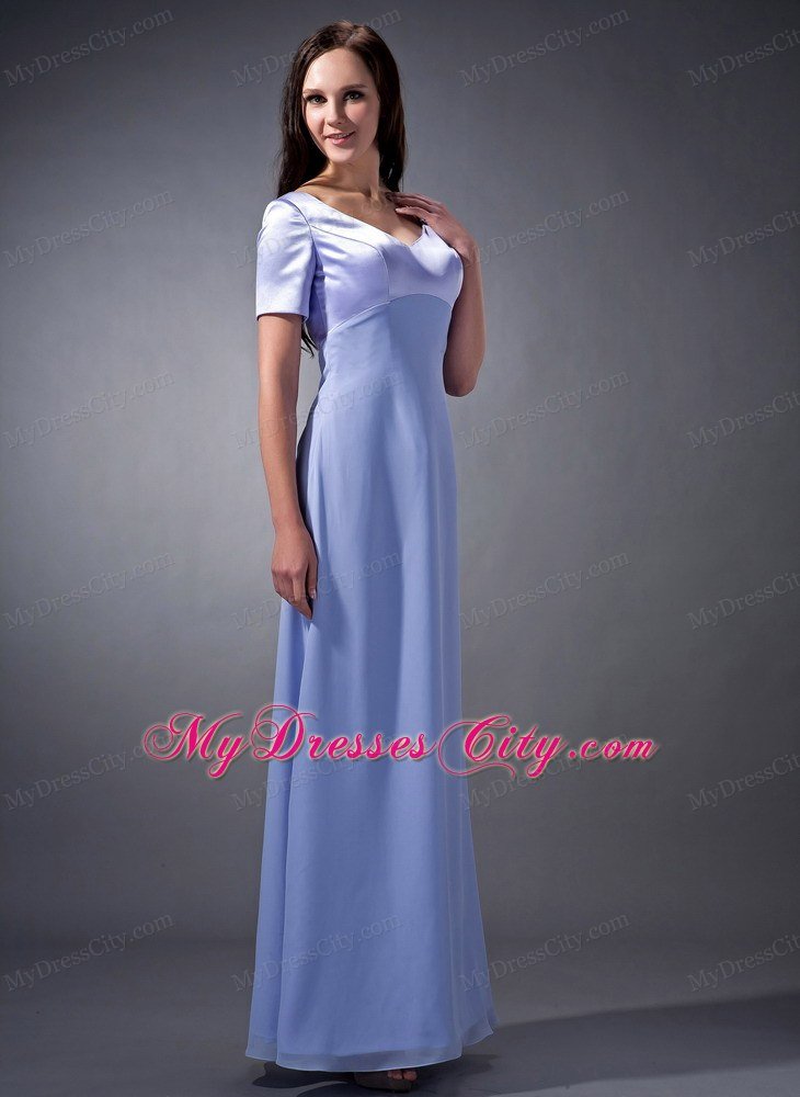 Lilac Cloumn V-neck Ankle-length Mothers Dresses