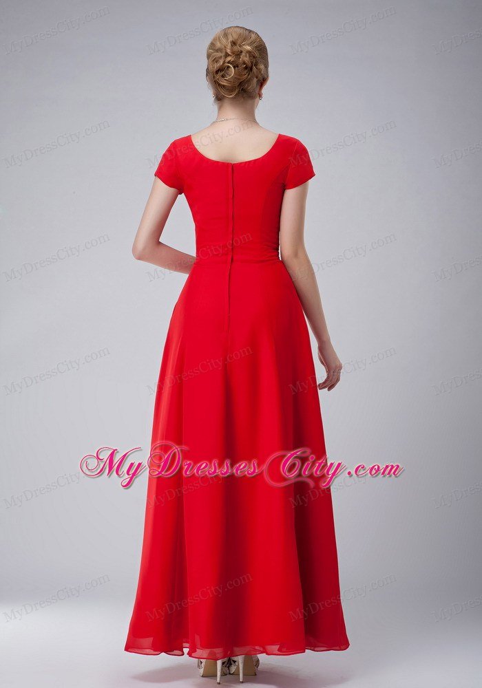 Red Empire Scoop Neckline Appliques Mothers Dress Ankle-length