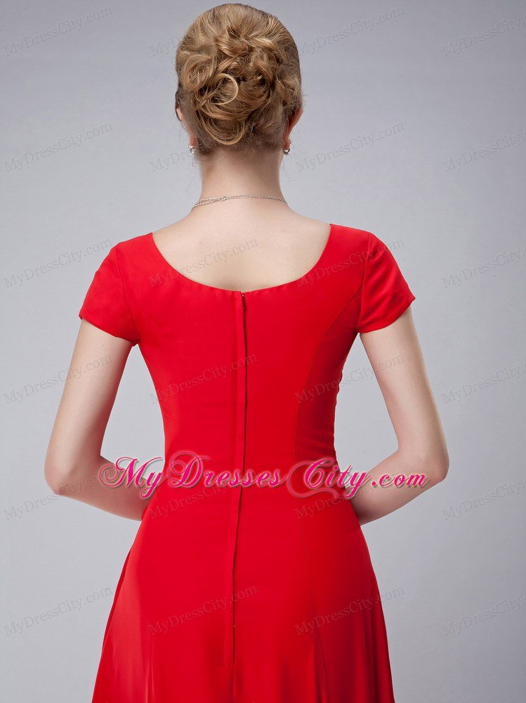 Red Empire Scoop Neckline Appliques Mothers Dress Ankle-length