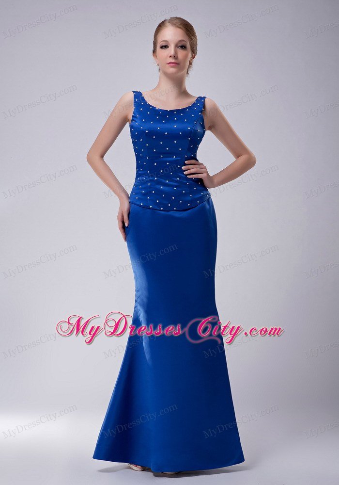 Royal Blue Scoop Floor-length Beading Mother Of The Bride Dress