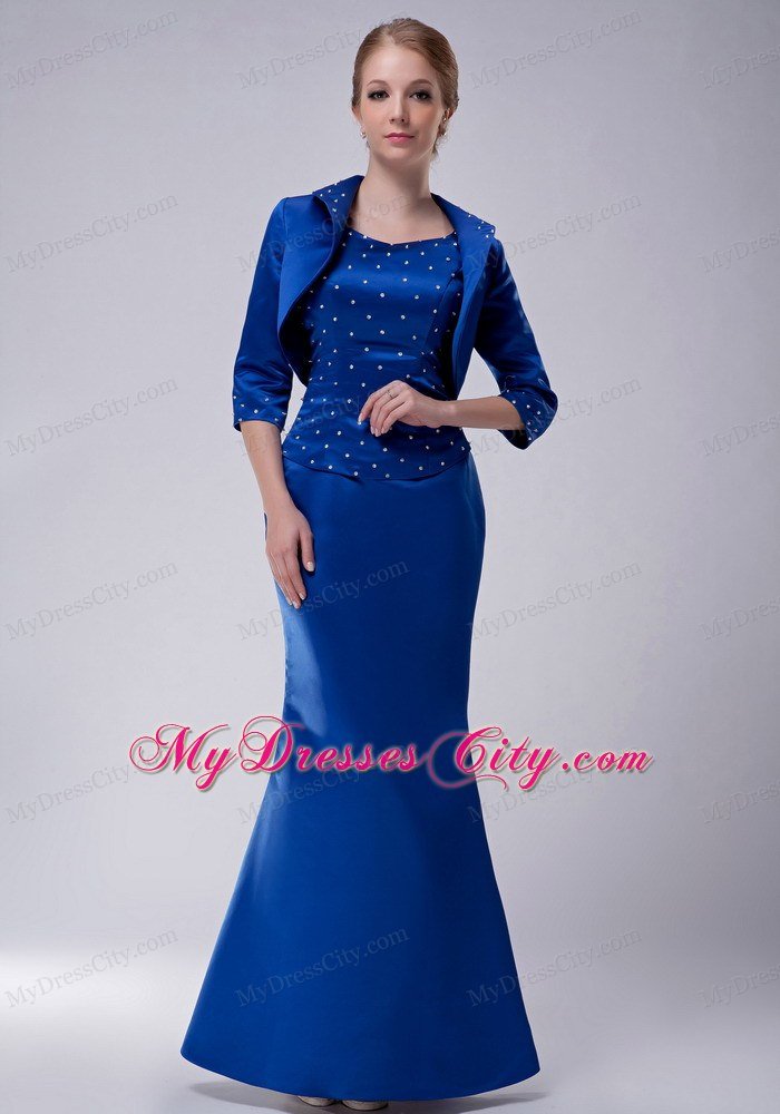 Royal Blue Scoop Floor-length Beading Mother Of The Bride Dress