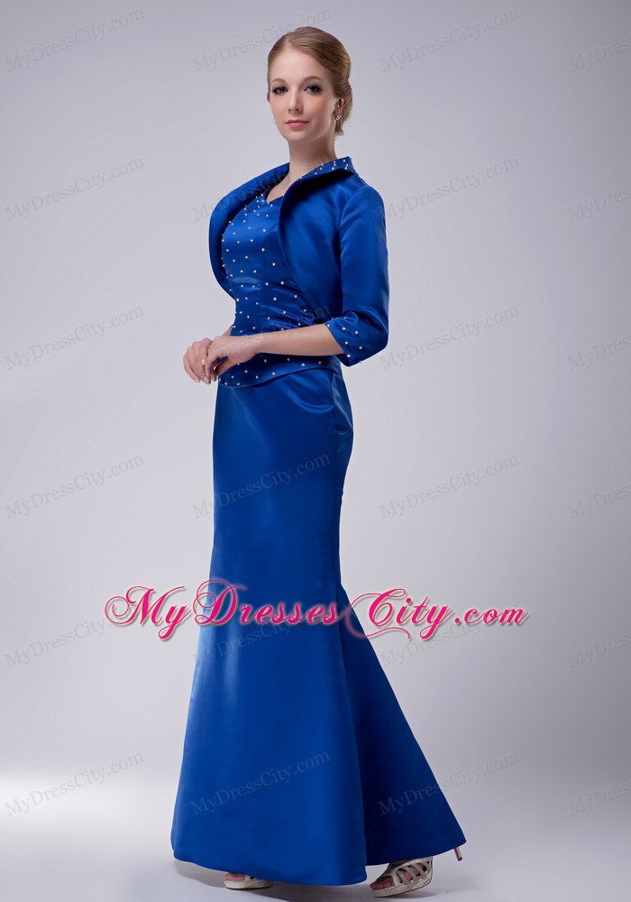 Royal Blue Scoop Floor-length Beading Mother Of The Bride Dress