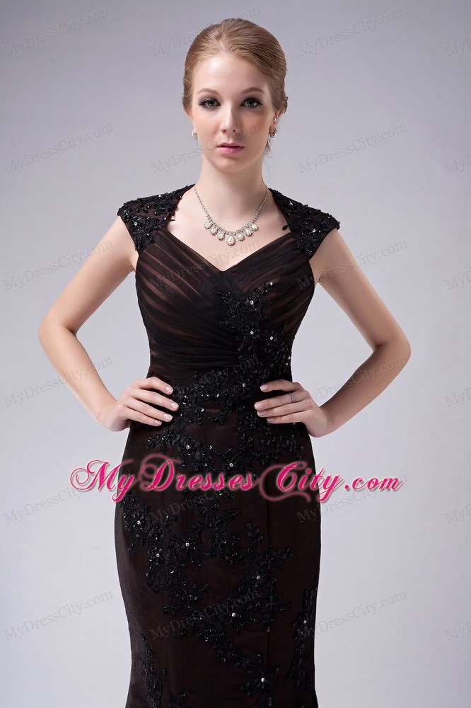 Brown Beaded Mermaid V-neck Floor-length Mothers Dress