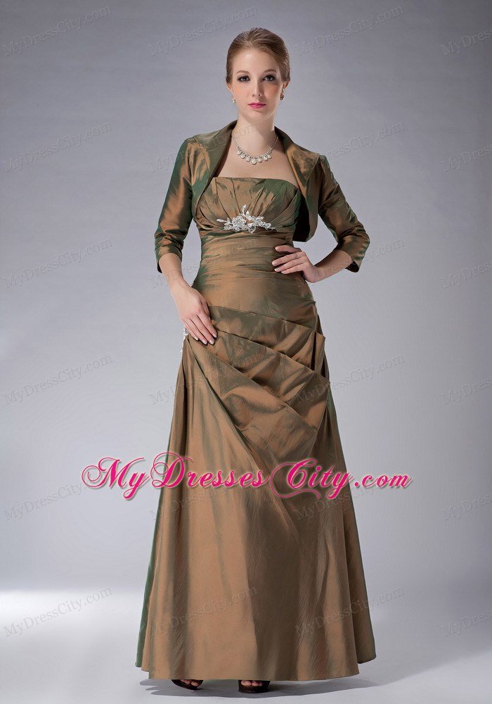 Brown Strapless Ankle-length Pleated Mother Of The Bride Dress