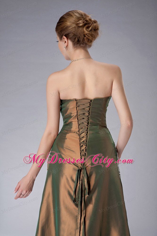 Brown Strapless Ankle-length Pleated Mother Of The Bride Dress