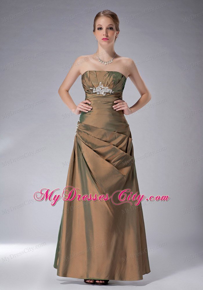 Brown Strapless Ankle-length Pleated Mother Of The Bride Dress