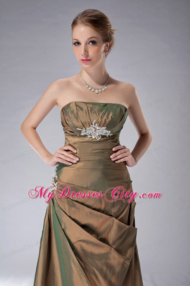 Brown Strapless Ankle-length Pleated Mother Of The Bride Dress