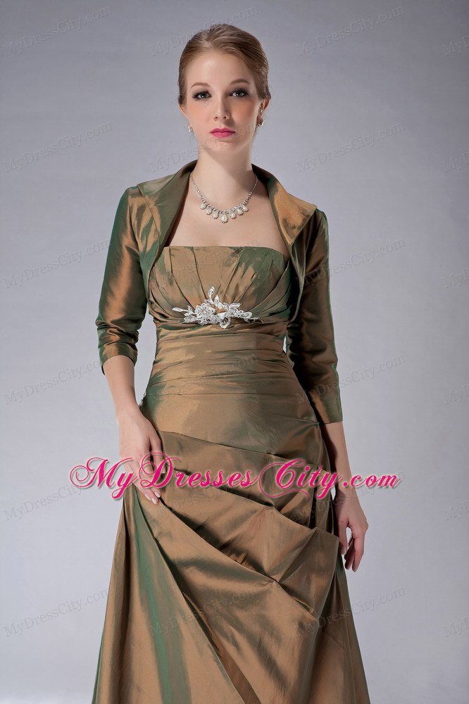 Brown Strapless Ankle-length Pleated Mother Of The Bride Dress