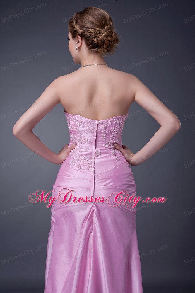 Pink Strapless Appliques and Pleats for Mothers Dresses