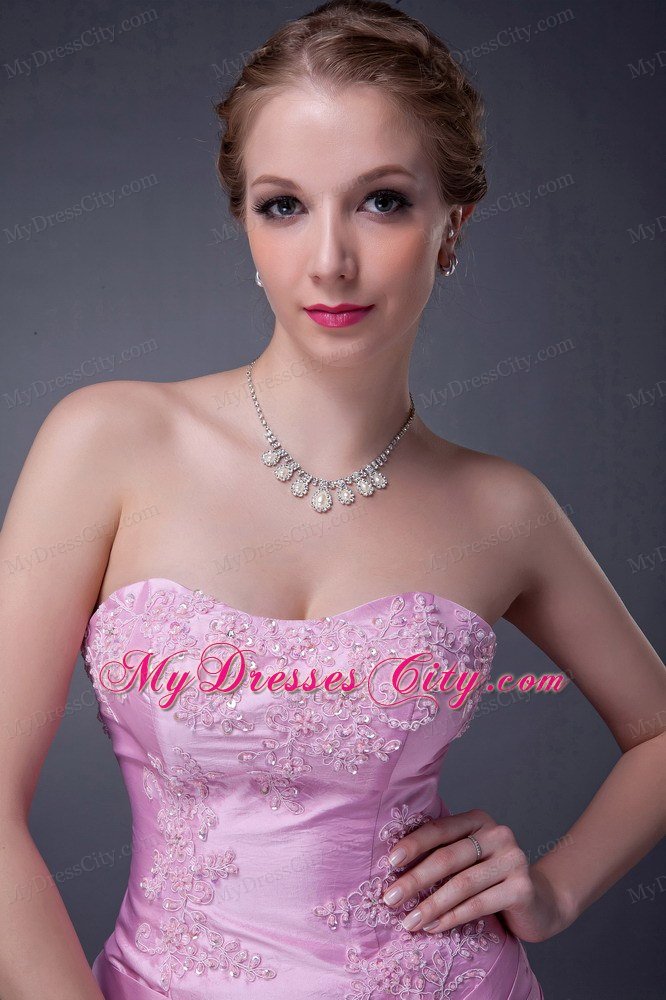 Pink Strapless Appliques and Pleats for Mothers Dresses