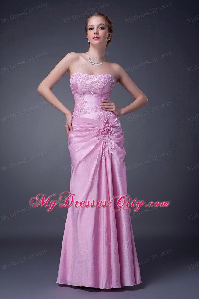 Pink Strapless Appliques and Pleats for Mothers Dresses