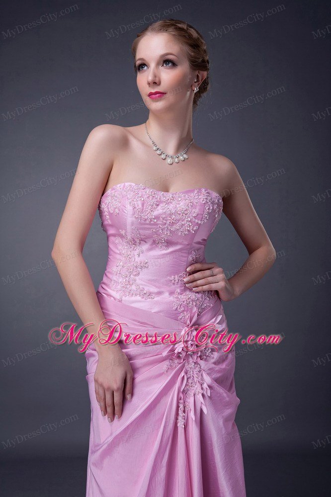 Pink Strapless Appliques and Pleats for Mothers Dresses