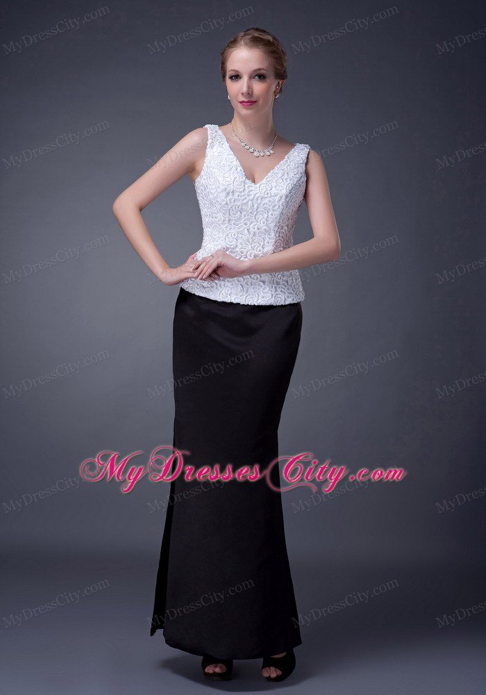 Black and White Column V-neck Ankle-length Mother Of the Bride Dresses