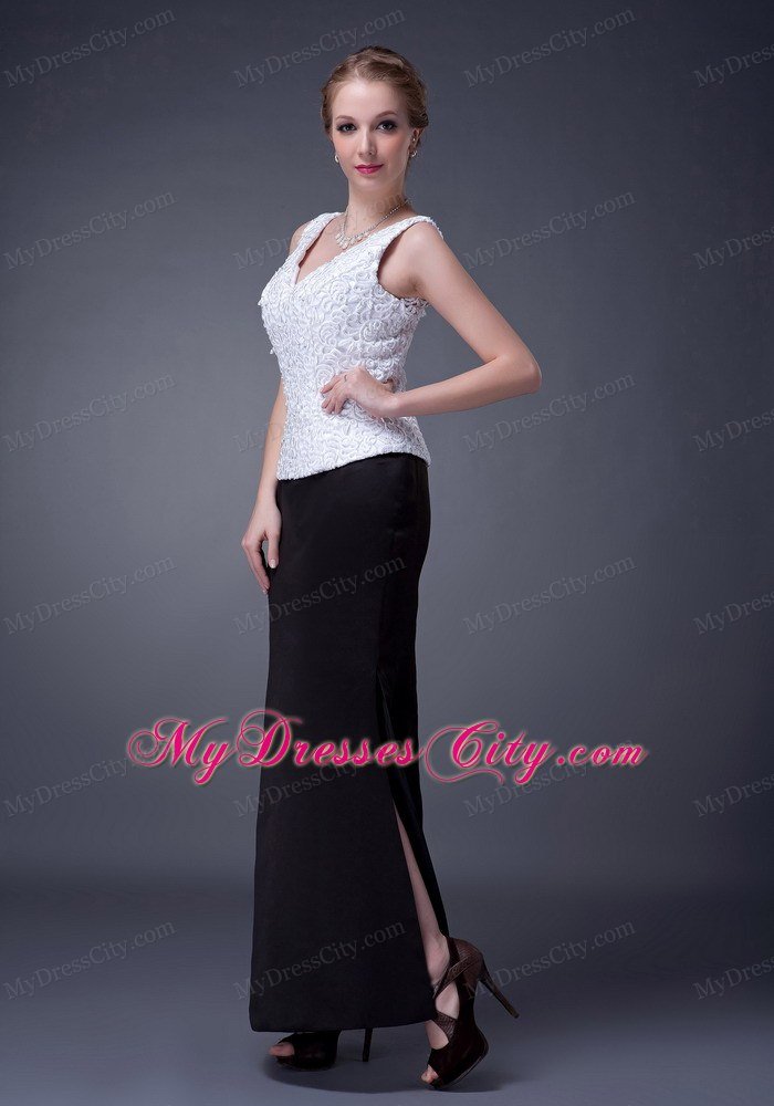 Black and White Column V-neck Ankle-length Mother Of the Bride Dresses