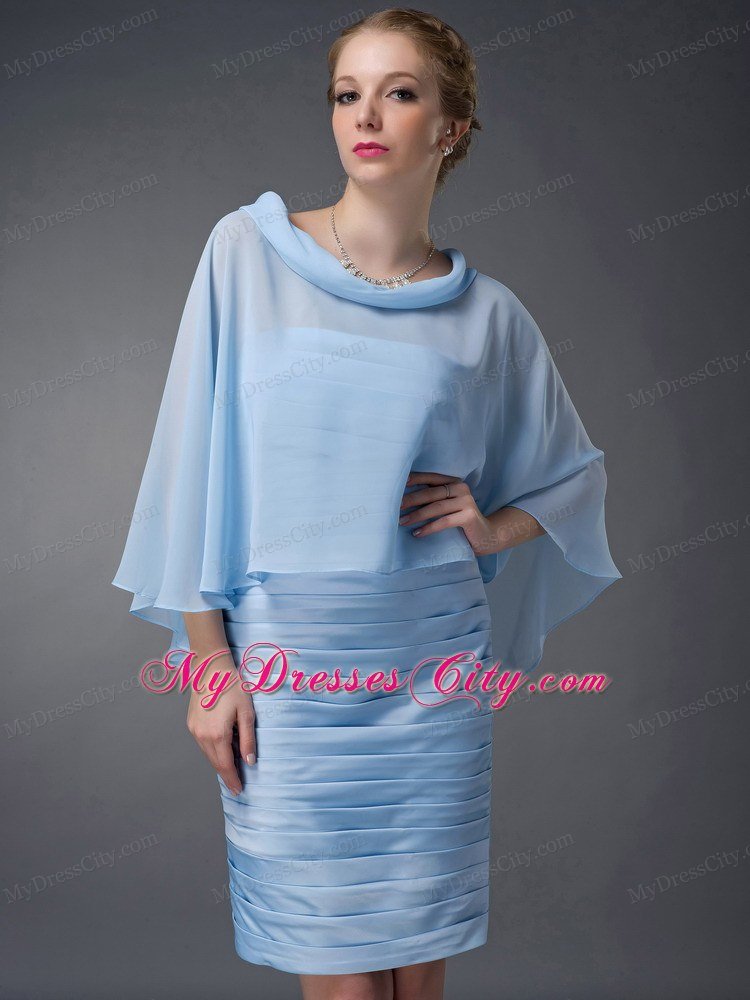 Baby Blue Scoop Sleeves Short Ruching Mothers Of The Bride Dress