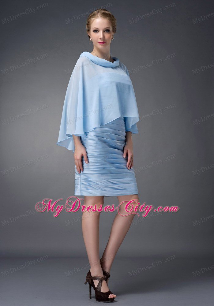 Baby Blue Scoop Sleeves Short Ruching Mothers Of The Bride Dress