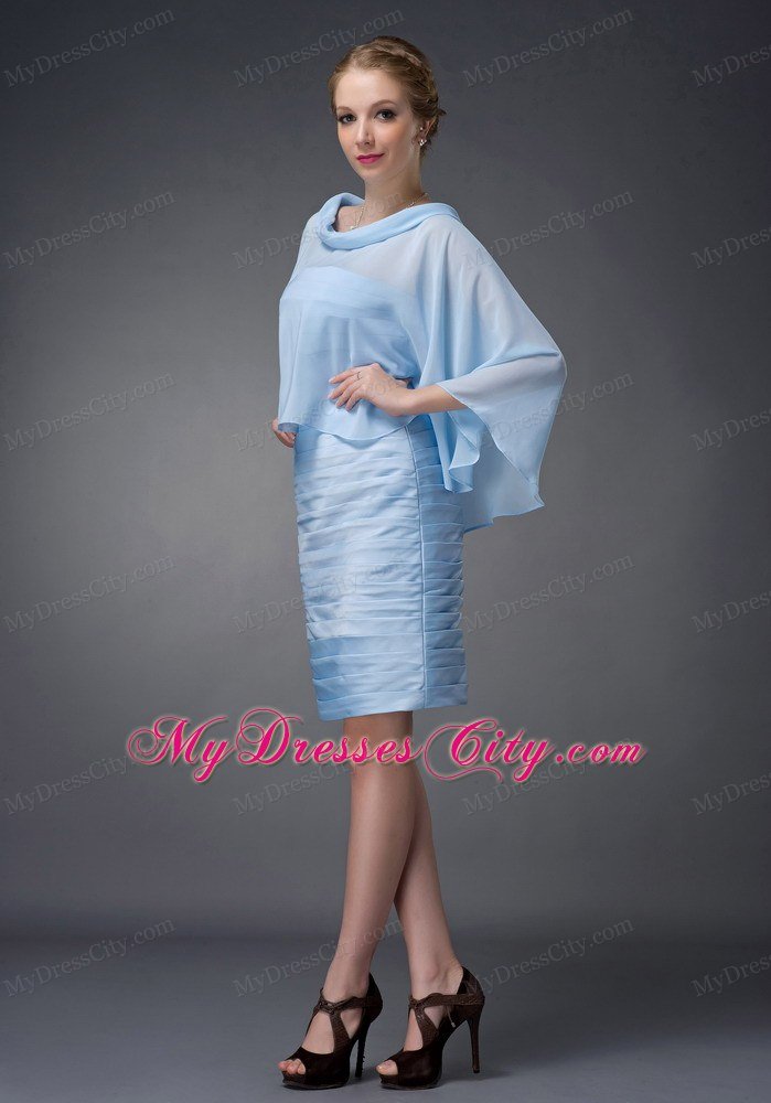 Baby Blue Scoop Sleeves Short Ruching Mothers Of The Bride Dress