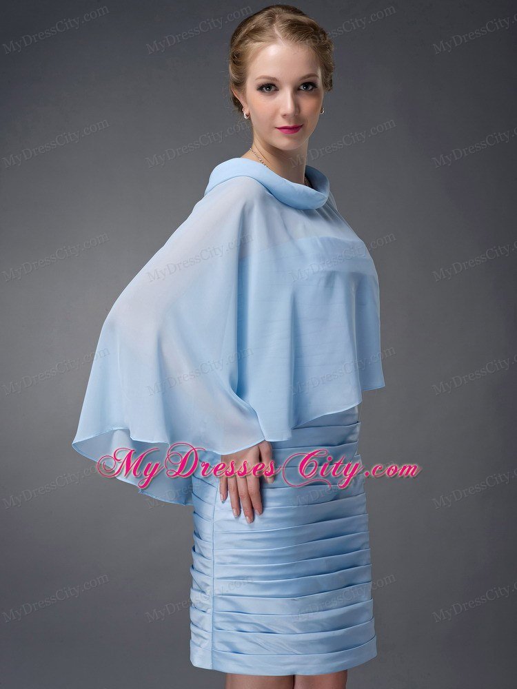 Baby Blue Scoop Sleeves Short Ruching Mothers Of The Bride Dress