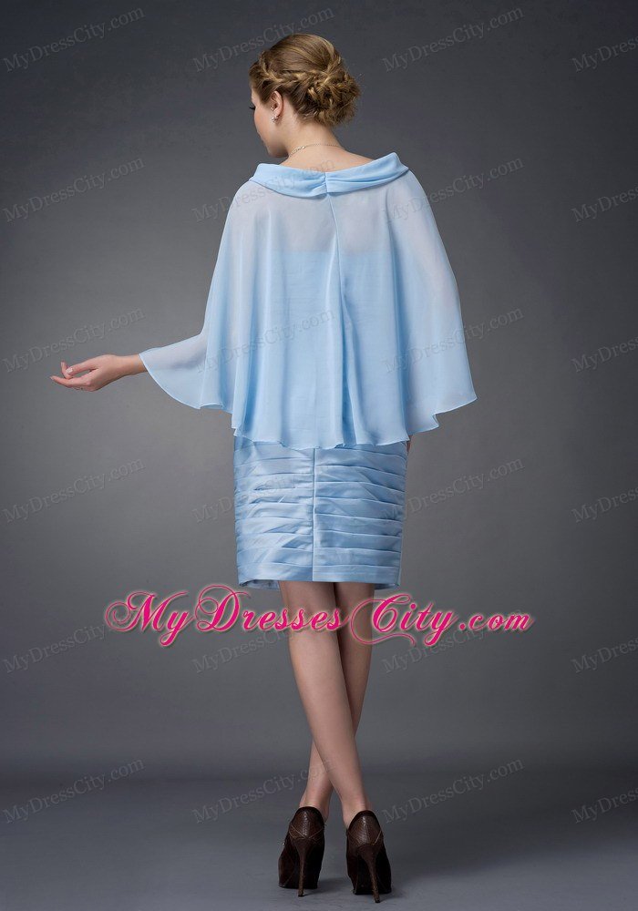 Baby Blue Scoop Sleeves Short Ruching Mothers Of The Bride Dress