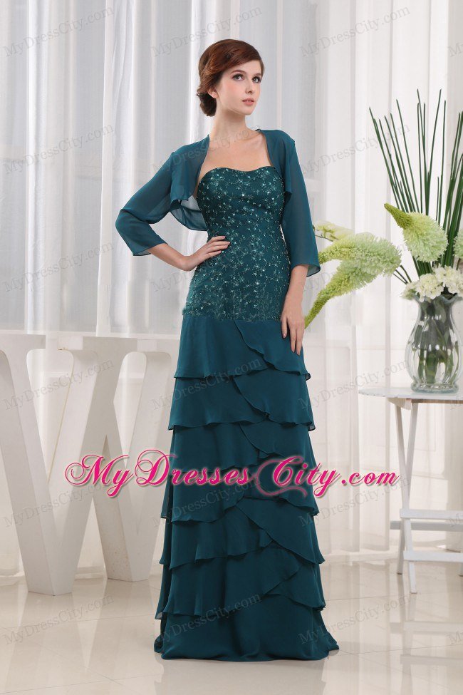 Beading Column Strapless Chiffon Floor-length Teal Mothers Dresses