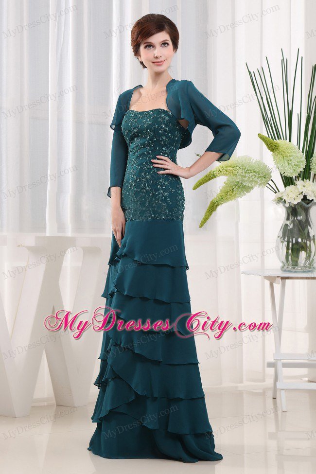 Beading Column Strapless Chiffon Floor-length Teal Mothers Dresses