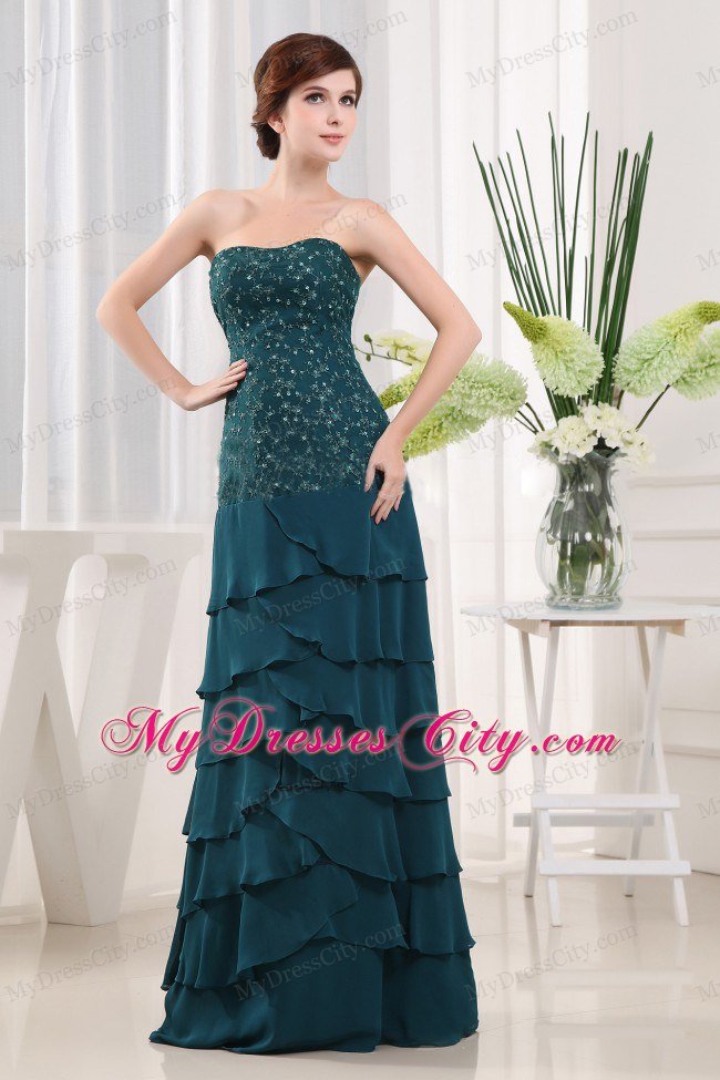 Beading Column Strapless Chiffon Floor-length Teal Mothers Dresses