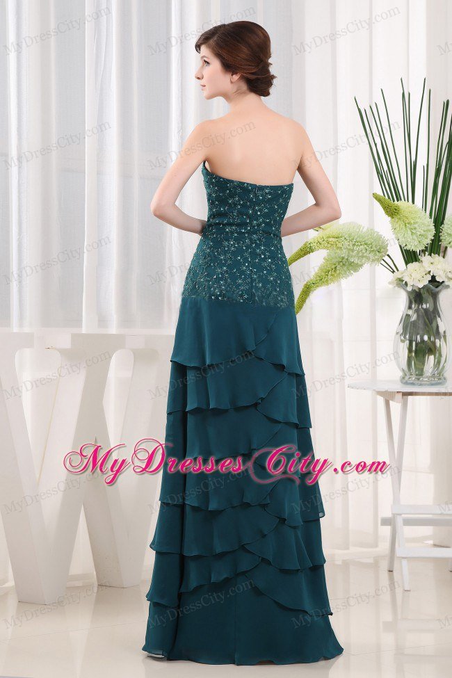 Beading Column Strapless Chiffon Floor-length Teal Mothers Dresses