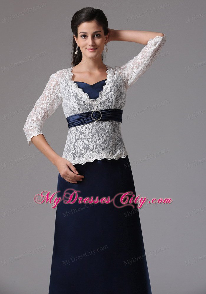 Lace A-line V-neck Mother Of The Bride Dress With Sleeves