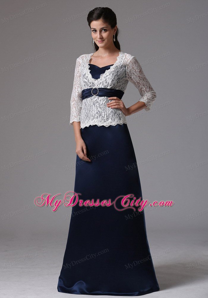 Lace A-line V-neck Mother Of The Bride Dress With Sleeves