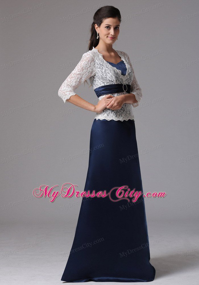 Lace A-line V-neck Mother Of The Bride Dress With Sleeves