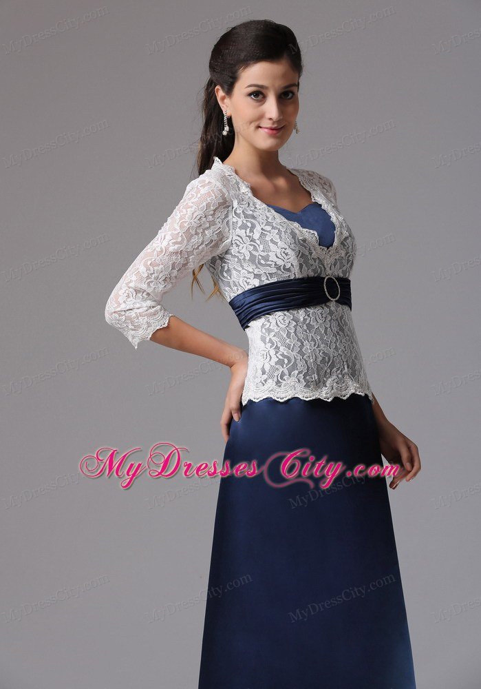 Lace A-line V-neck Mother Of The Bride Dress With Sleeves