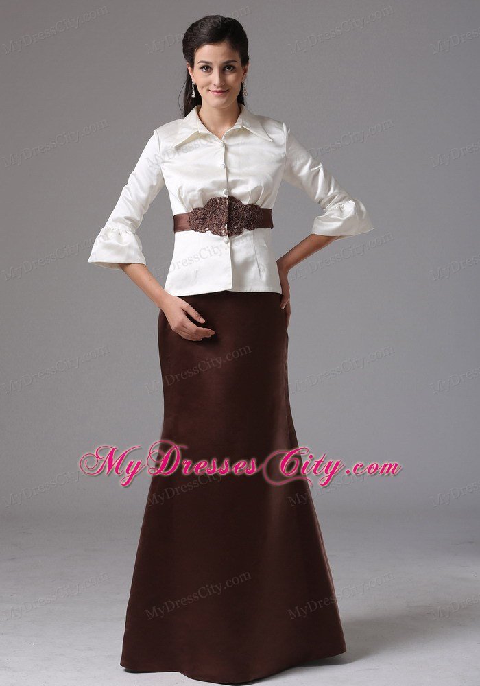 Column Mother Of the Bride Dress With Long Sleeves and Belt