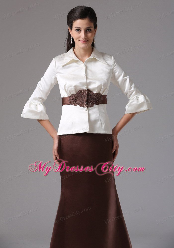 Column Mother Of the Bride Dress With Long Sleeves and Belt