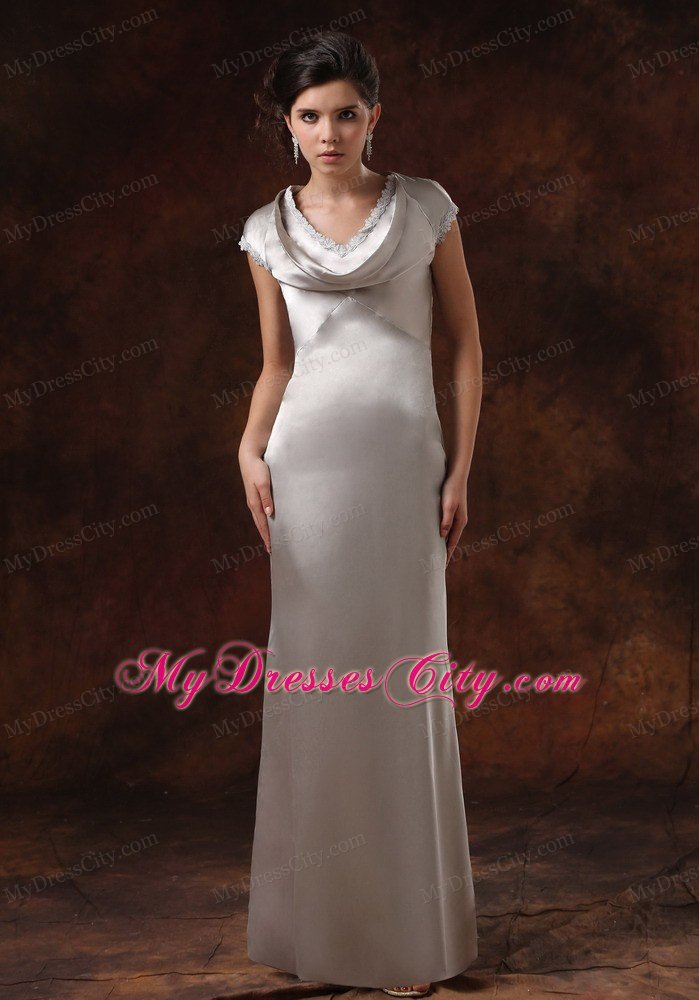 Sliver Dropped Neckline Mother Of the Bride Dress With Short Sleeves