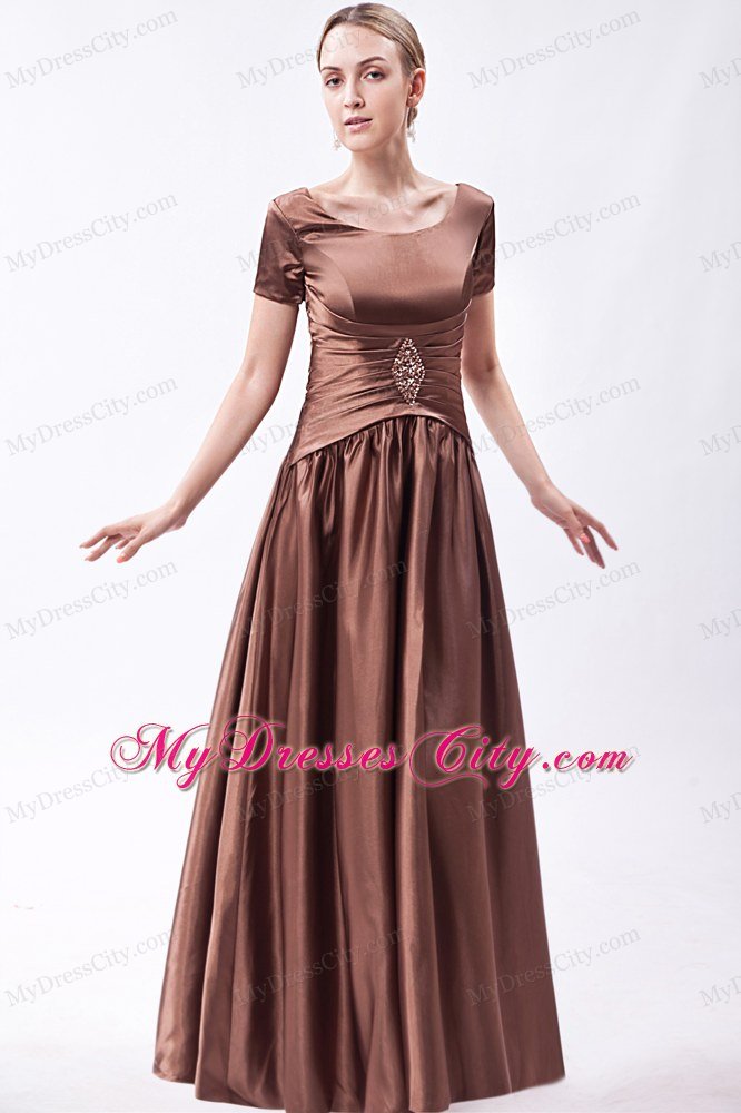 Scoop Neck Short Sleeves Beading Floor-length Taffeta Mother Bride Dress