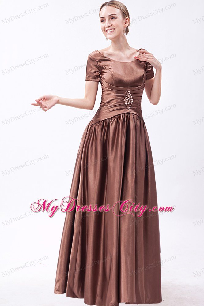 Scoop Neck Short Sleeves Beading Floor-length Taffeta Mother Bride Dress