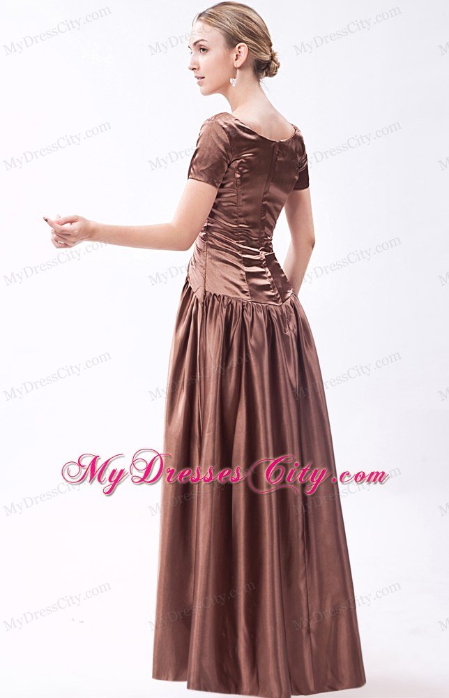 Scoop Neck Short Sleeves Beading Floor-length Taffeta Mother Bride Dress