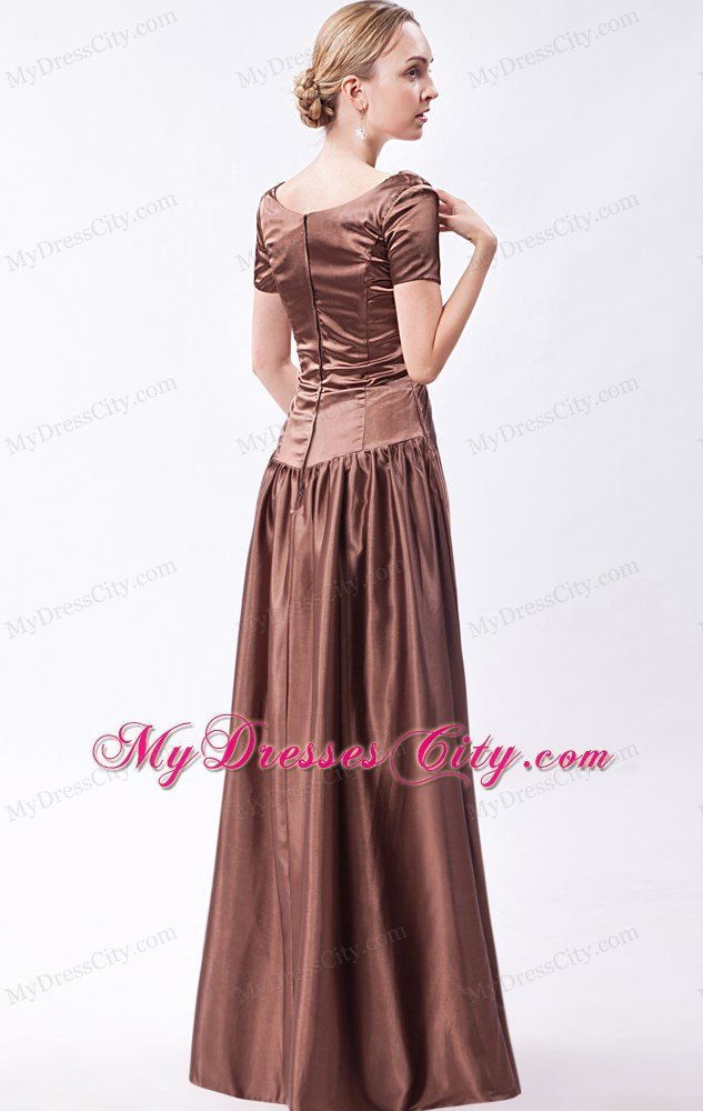 Scoop Neck Short Sleeves Beading Floor-length Taffeta Mother Bride Dress